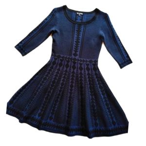 Nina Leonard Blue & Black Sweater Dress Women's Sz M